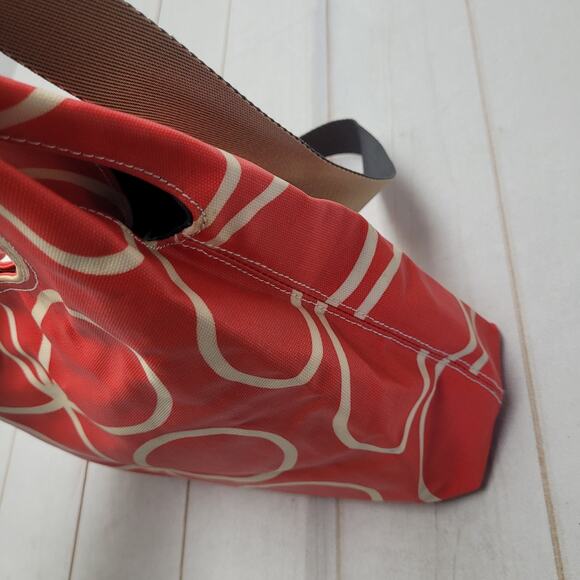 Etc Orla Kiely giant linear stem laminated cotton red orange crossbody bag purse - Picture 7 of 10